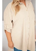 Dámská košile Plus Size z viskózy manšestrová s odepínacími rukávy béžová Dámská košile Plus Size z viskózy manšestrová s odepínacími rukávy béžová