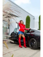 Dámská sexy kožená bunda s umělou kožešinou J930 Červená - In-Stylefashion