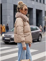 Dámská zimní prošívaná bunda s kožešinou, béžová, FashionStreet TY5816