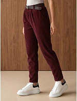 Dámské manšestrové kalhoty s páskem, vínové, FashionStreet UY3147 Dámské manšestrové kalhoty s páskem, vínové, FashionStreet UY3147