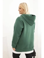 Dámská mikina s kapucí a véčkovým výstřihem Plus Size zateplená tmavě zelená