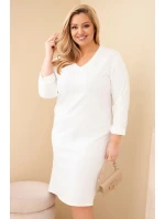 Dámská suknička Plus Size máslová s V výstřihem a rukávem bílá