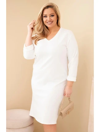 Dámská suknička Plus Size máslová s V výstřihem a rukávem bílá
