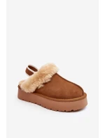 Kožené Semišové Pantofle Dámské Na Platformě S Kožíškem Camel Sophienne