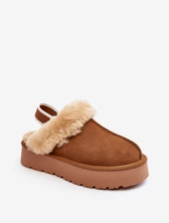 Kožené Semišové Pantofle Dámské Na Platformě S Kožíškem Camel Sophienne