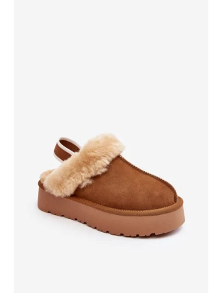 Kožené Semišové Pantofle Dámské Na Platformě S Kožíškem Camel Sophienne