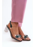 Průhledné sandály na podpatku s ozdobami zelené D&A MR38-D1 Průhledné sandály na podpatku s ozdobami zelené D&A MR38-D1