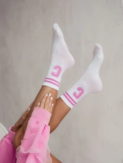 Dámské Ponožky S Pásky A Písmenem C Bílovo-Růžové