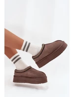 Nízké semišové sněhule pro ženy s výšivkou na platformě Vinceza 97960 hnědé