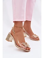 Průhledné sandály na podpatku s krystaly Vinceza 70124 Zlaté