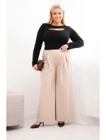 Dámské kalhoty Plus Size s širokými nohavicemi a plisováním béžové