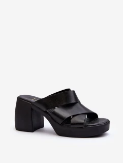 Zazoo 40373 Kožené sandály na podpatku černé