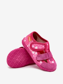 Dětské papuče na suchý zip – růžové Reathiana (s motivem srdíček)