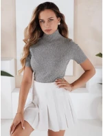 Dámský žebrovaný svetr s krátkým rukávem GIRLGLORY šedý FashionStreet MY2551