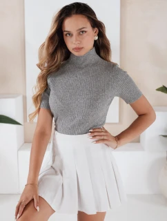 Dámský žebrovaný svetr s krátkým rukávem GIRLGLORY šedý FashionStreet MY2551