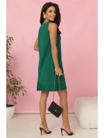 308-4 KARINE elegantní trapézové šaty s asymetrickým řasením - ZELENÉ