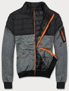 Černo-grafitová pánská bunda s neonovými zipy (8M907-392)