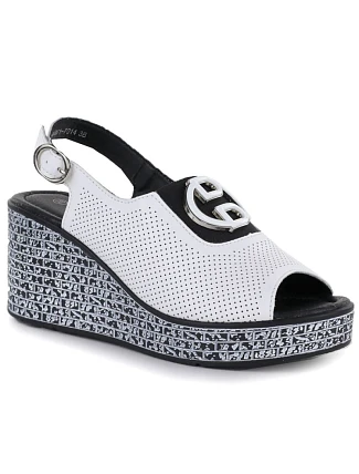 Dámské kožené sandály na platformě bílé S.Barski 7014