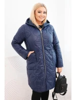 Dámská bunda Plus Size zimní prošívaná s kapucí modrá