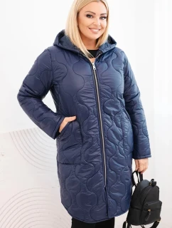 Dámská bunda Plus Size zimní prošívaná s kapucí modrá