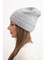 Dámská zimní čepice s vlnou zdobená flitry a pleteninou K473 šedá