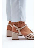 Lakýrované dámské sandály na podpatku Sergio Leone SK880 Béžové