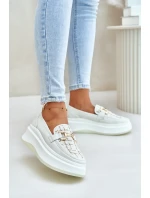 Kožené dámské mokasíny na platformě se zlatou ozdobou 89105 Vinceza světlobéžové
