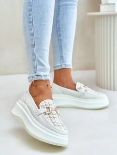 Kožené dámské mokasíny na platformě se zlatou ozdobou 89105 Vinceza světlobéžové