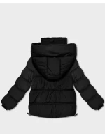 Černá péřová oversize bunda s kapucí (KK60713)