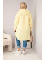 Dámský kabát Plus Size s kapucí zapínaný na knoflíky žlutý