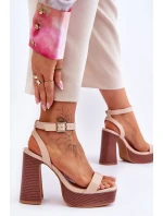 Kožené Sandály Na Robustní Platformě Béžové Marina