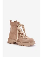 Zateplené boty z eko semiše na zip světlobéžové Caellita Zateplené boty z eko semiše na zip světlobéžové Caellita