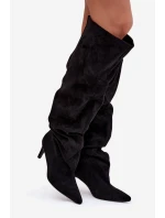 Dámské kozačky na jehlovém podpatku nazouvací černé Mavilla Dámské kozačky na jehlovém podpatku nazouvací černé Mavilla