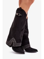 Kozačky s ohrnutým svrškem na podpatku černé Iveliri
