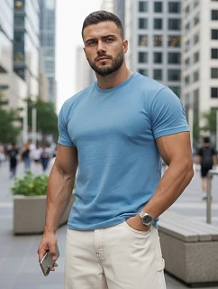 Pánské bavlněné tričko basic, světle modré, FashionStreet RX5691
