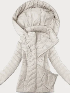 Dámská prošívaná bunda v barvě ecru s kapucí J Style (16M9238-280)