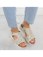 Dámské vyvýšené krémové ažurové sandály Sergio Leone SK-850