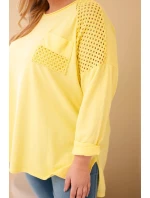 Dámská mikina Plus Size bavlněná s potiskem žlutá