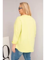 Dámská bavlněná blůza Plus Size s hlubokým V výstřihem a asymetrickým spodním lemem žlutá neon