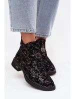 Dámské kotníkové boty z pravého semiše na nízkém podpatku – černo‑hnědé D&A