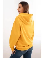 Dámská mikina s kapucí a klokaní kapsou z pletené bavlny hořčicová