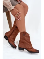 Zateplené Cowboy Kotníčkové Boty Na Podpatku Camel Sylvette