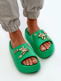 Dámské lehké pěnové pantofle se zelenými ozdobami Orchia