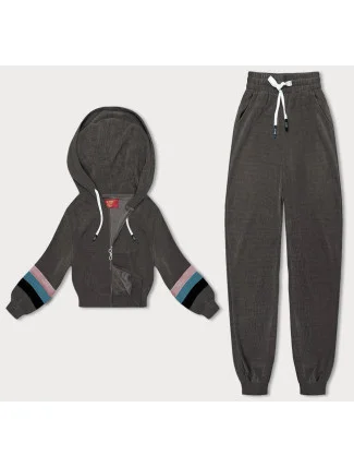Dámská tepláková souprava v grafitové barvě s barevnými vsadkami (AMG-346A) Dámská tepláková souprava v grafitové barvě s barevnými vsadkami (AMG-346A)