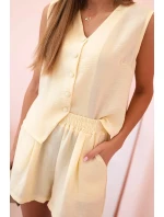 Dámská viskózová souprava – vesta na knoflíky a šortky Žlutá melanž