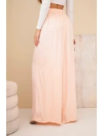 Dámské viskózové široké kalhoty s gumou v pase meruňkové