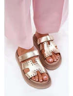 Dámské Pantofle Z Přírodní Kůže Na Platformě Zazoo 40440 Zlaté