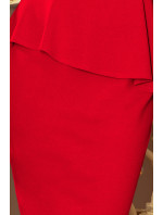 Elegantní červené midi šaty s volánkem model 6267541