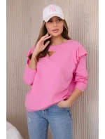 Bavlněná halenka s volánky na ramenou světle růžová Bavlněná halenka s volánky na ramenou světle růžová