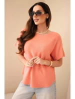 Svetr dámský s krátkým rukávem volného střihu meruňkový